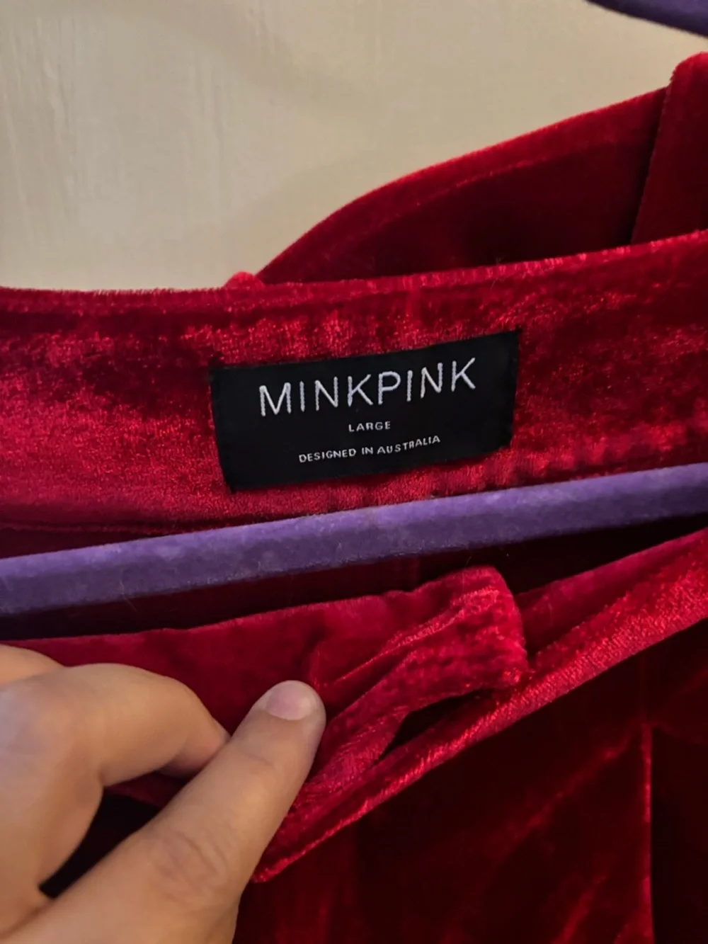 MINKPINK Vibrant Red Velvet Single-Button 2 piece Suit (Blazer and pants) - Picture 4 of 8